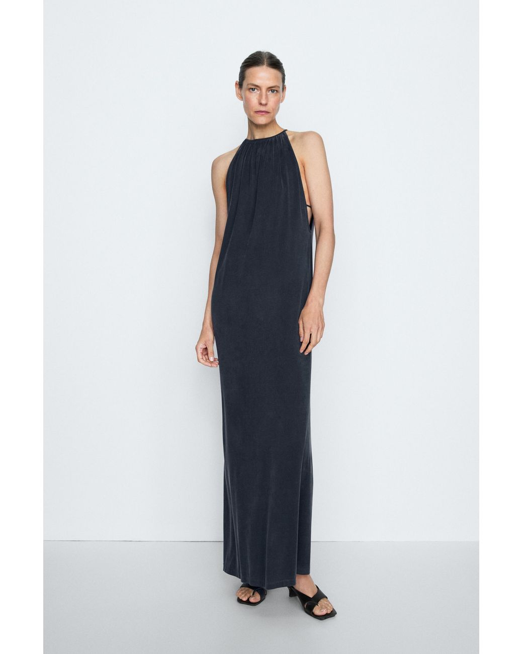 MASSIMO DUTTI Blue Flowing Midi Dress With Pleats