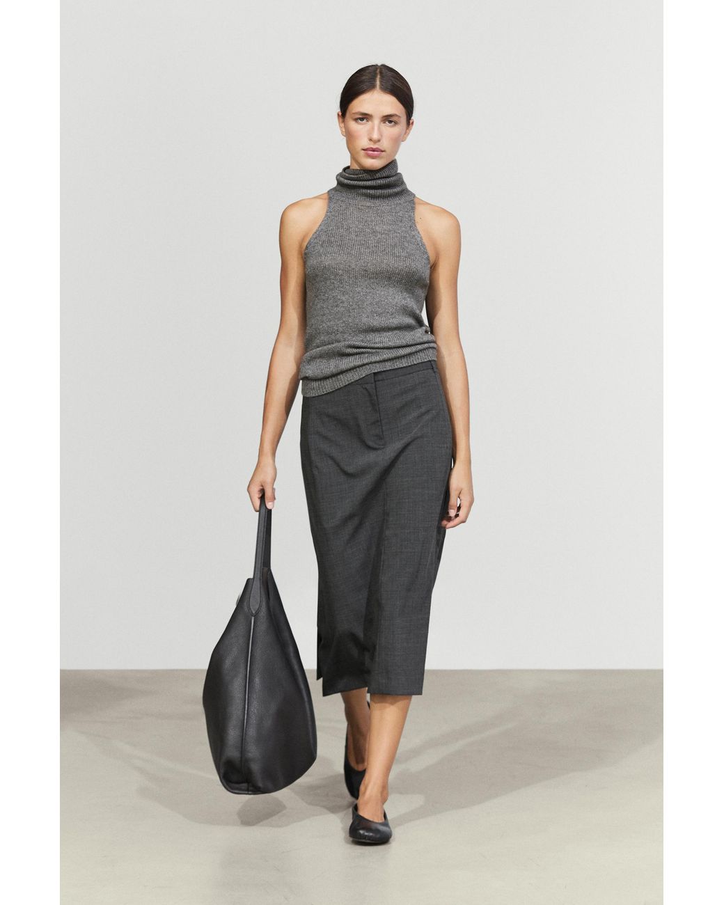 MASSIMO DUTTI White Ribbed Halter Knit Top