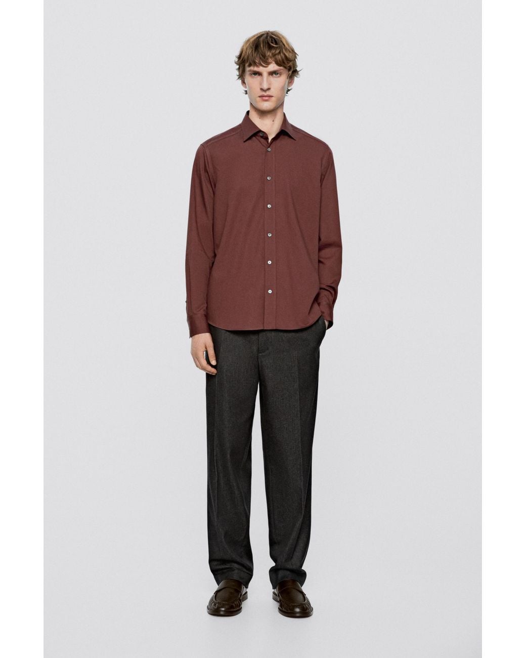 MASSIMO DUTTI Red Regular Fit Cotton-Blend Shirt for men