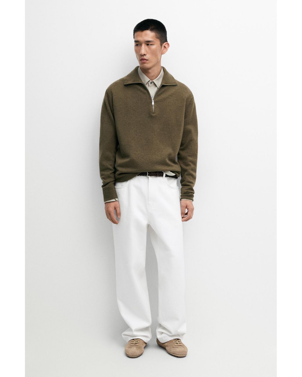 MASSIMO DUTTI Multicolor Mock Neck Knit Sweater With Zip for men