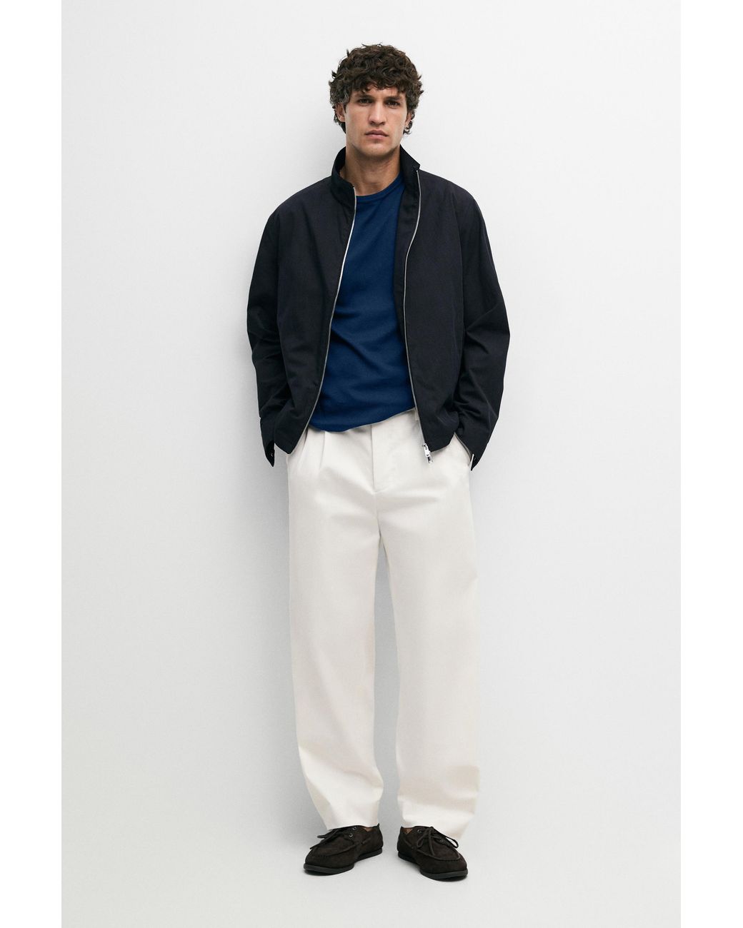 MASSIMO DUTTI Blue Cotton Blend High-Neck Jacket for men