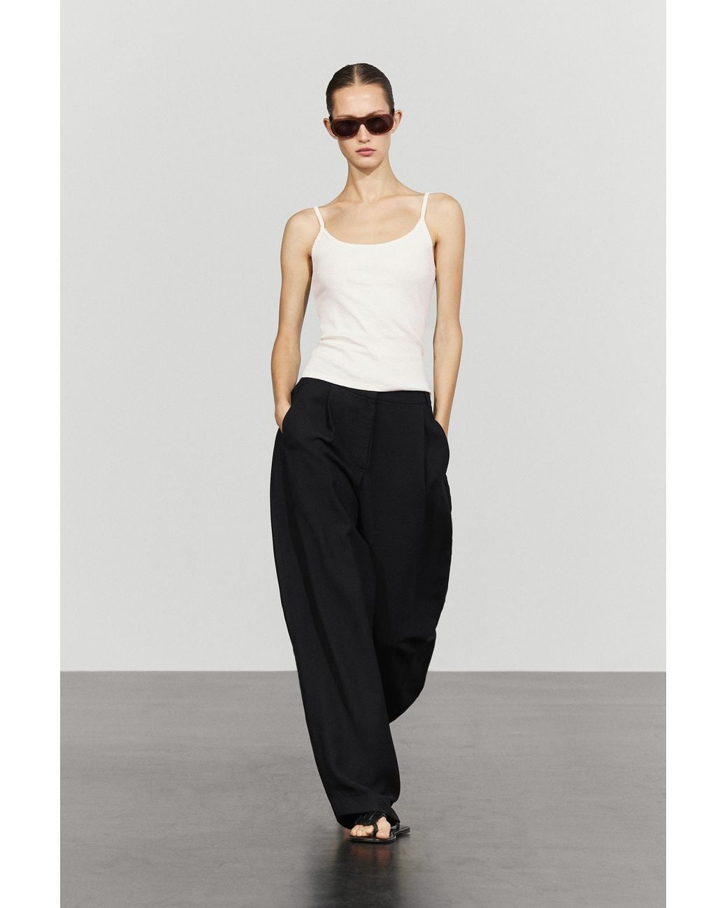 MASSIMO DUTTI White Cotton Blend Strappy Top