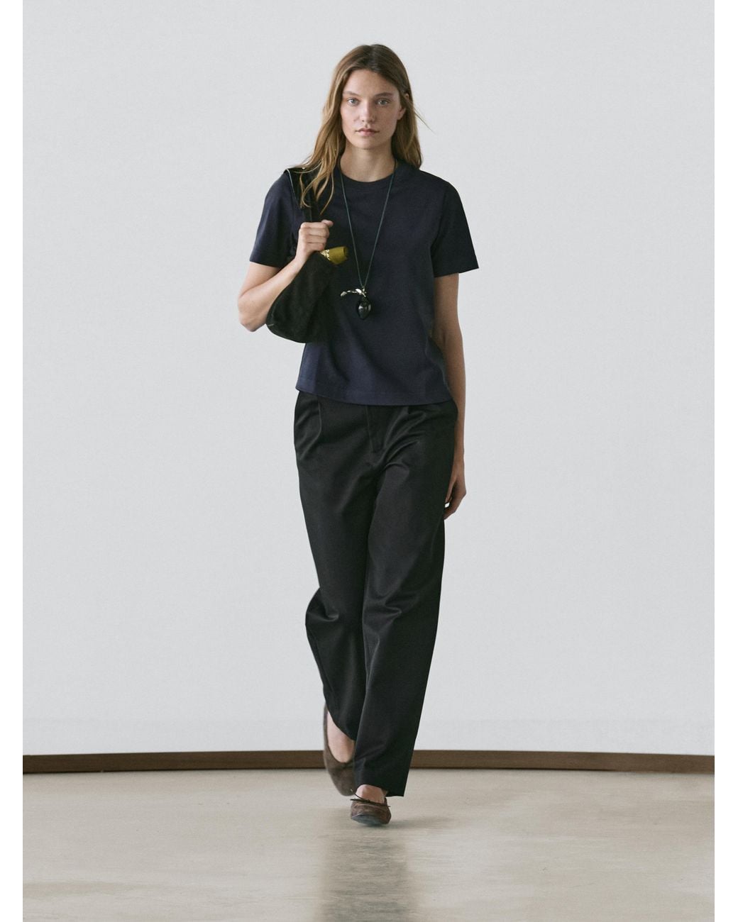 MASSIMO DUTTI Black Short Sleeve Interlock T-Shirt