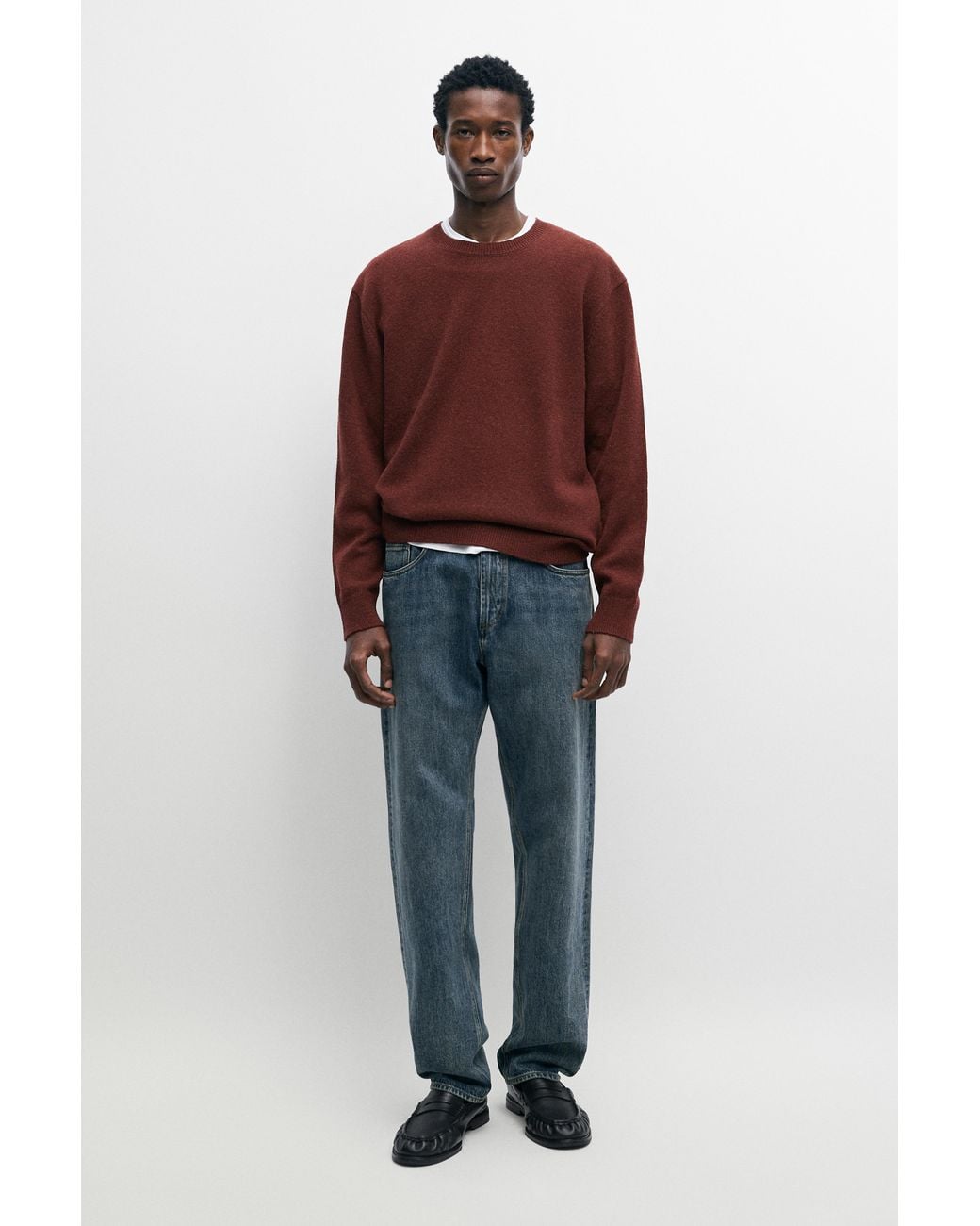 MASSIMO DUTTI Red Mélange 100% Wool Knit Sweater for men