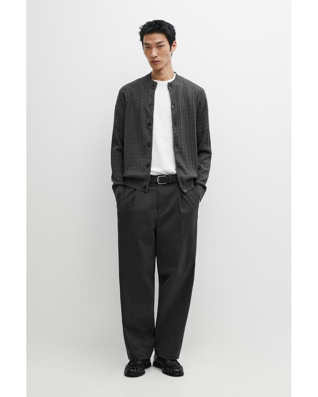 MASSIMO DUTTI Black Pleated Barrel Fit Pants for men