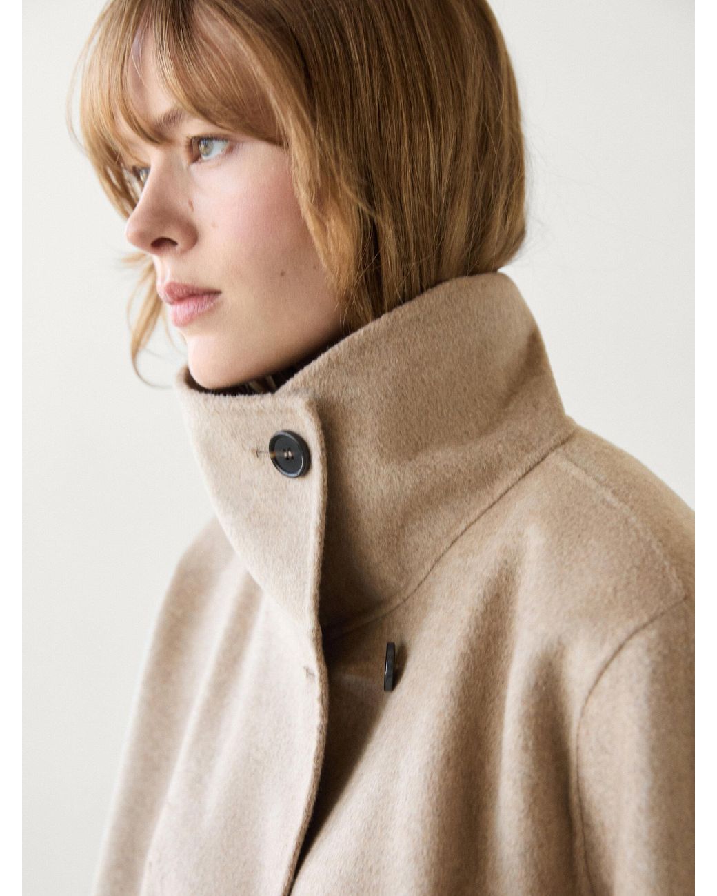 MASSIMO DUTTI Short High Neck Wool Blend Coat in Natural Lyst UK