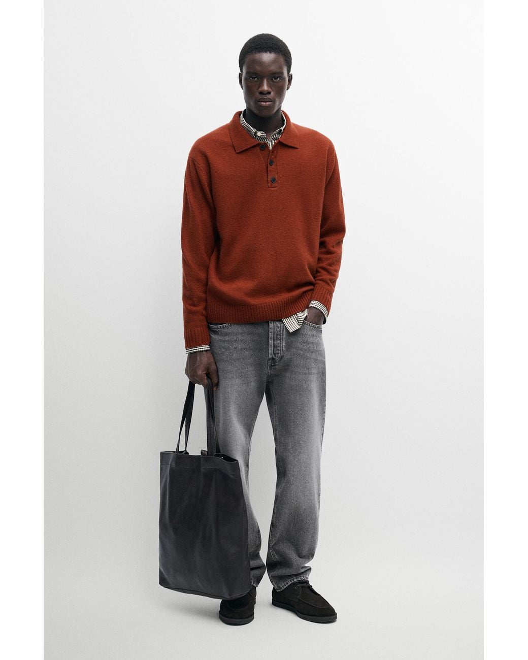 MASSIMO DUTTI Red Wool Blend Knit Polo Sweater With Button Detail for men