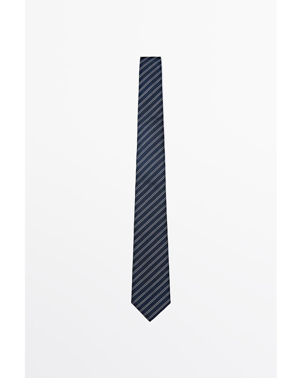 MASSIMO DUTTI Blue 100% Silk Double Stripe Tie for men