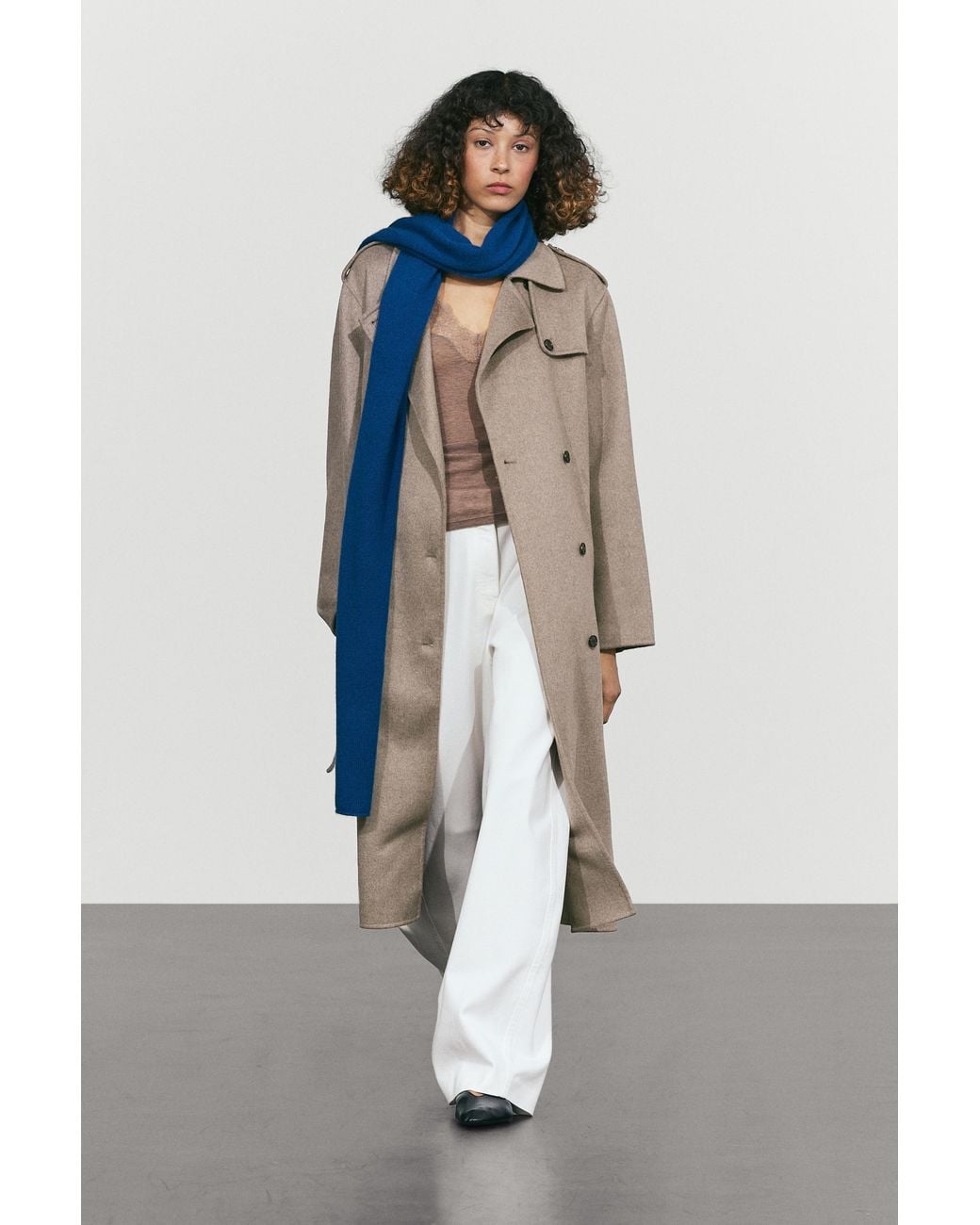 MASSIMO DUTTI Blue Long Wool Trench Coat