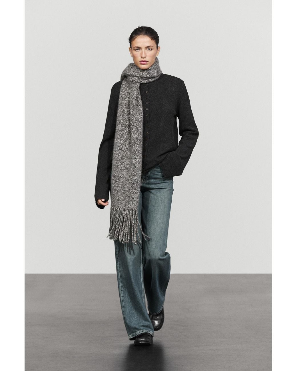 MASSIMO DUTTI Multicolor Wool-Blend Button-Front Knit Cardigan