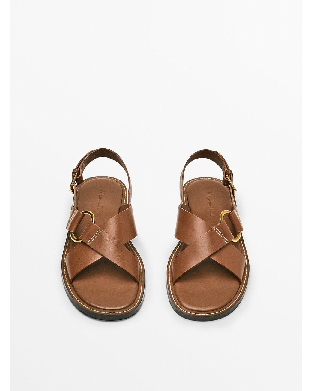 MASSIMO DUTTI Leather Crossover Sandals in Brown | Lyst