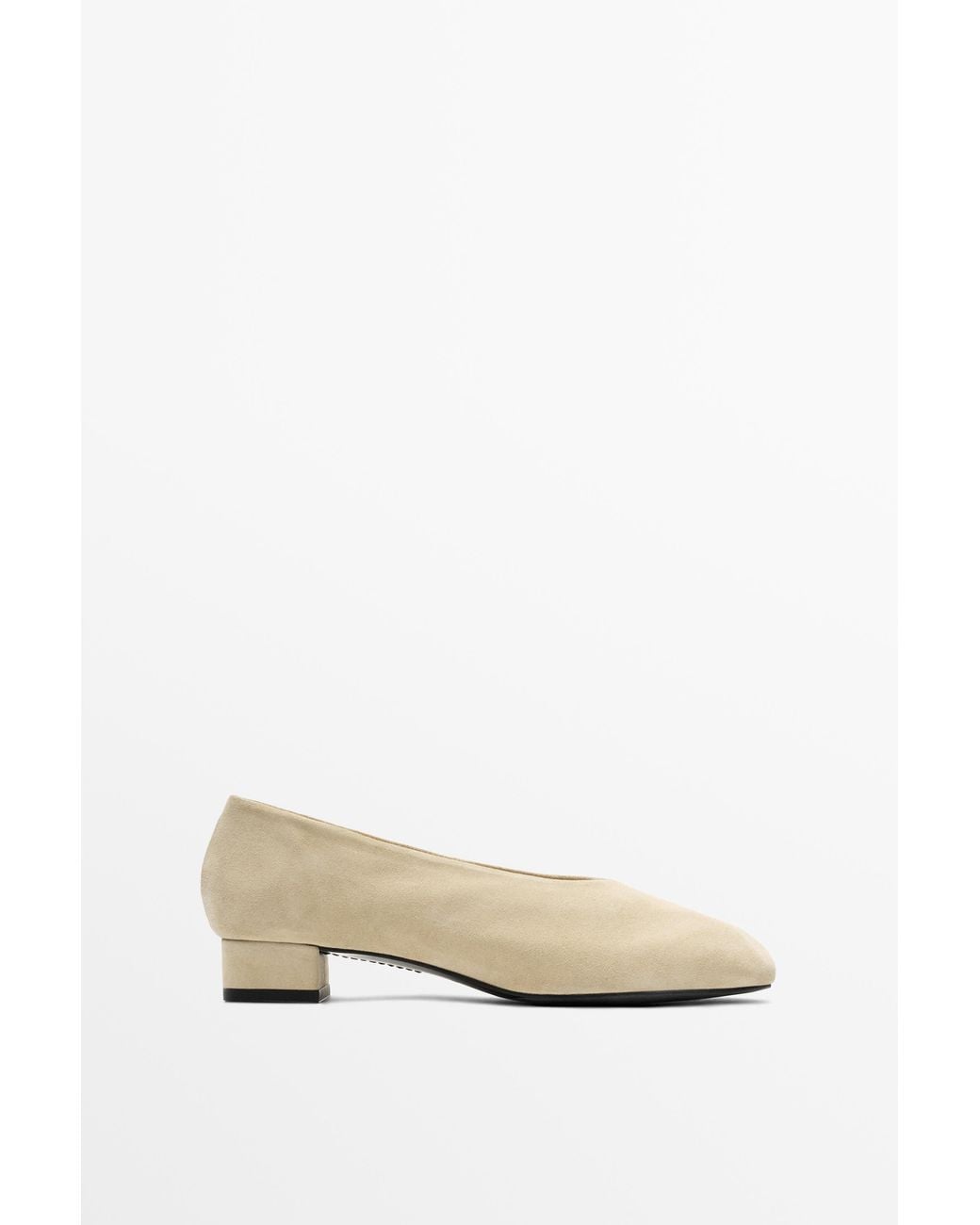 MASSIMO DUTTI Natural Split Suede Leather Heeled Shoe