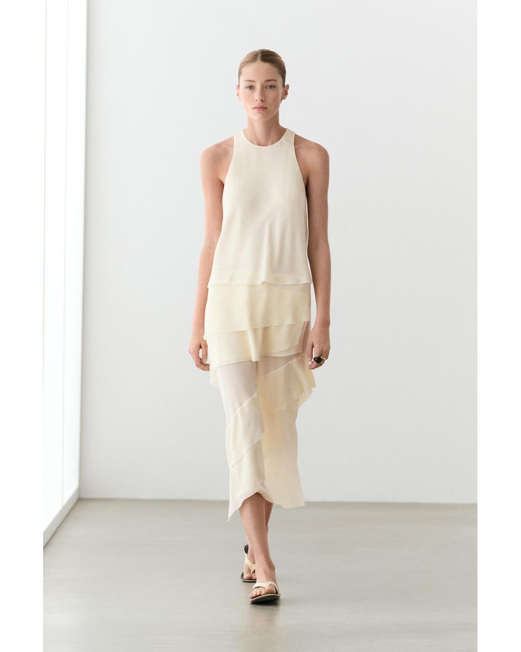 MASSIMO DUTTI Natural Flowing Midi Dress With Ruffles