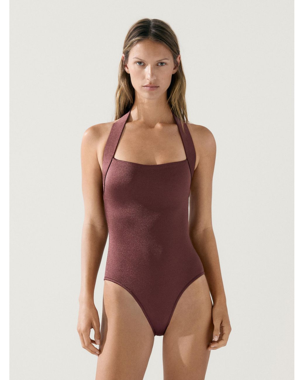 MASSIMO DUTTI Brown Shimmery Halter Swimsuit