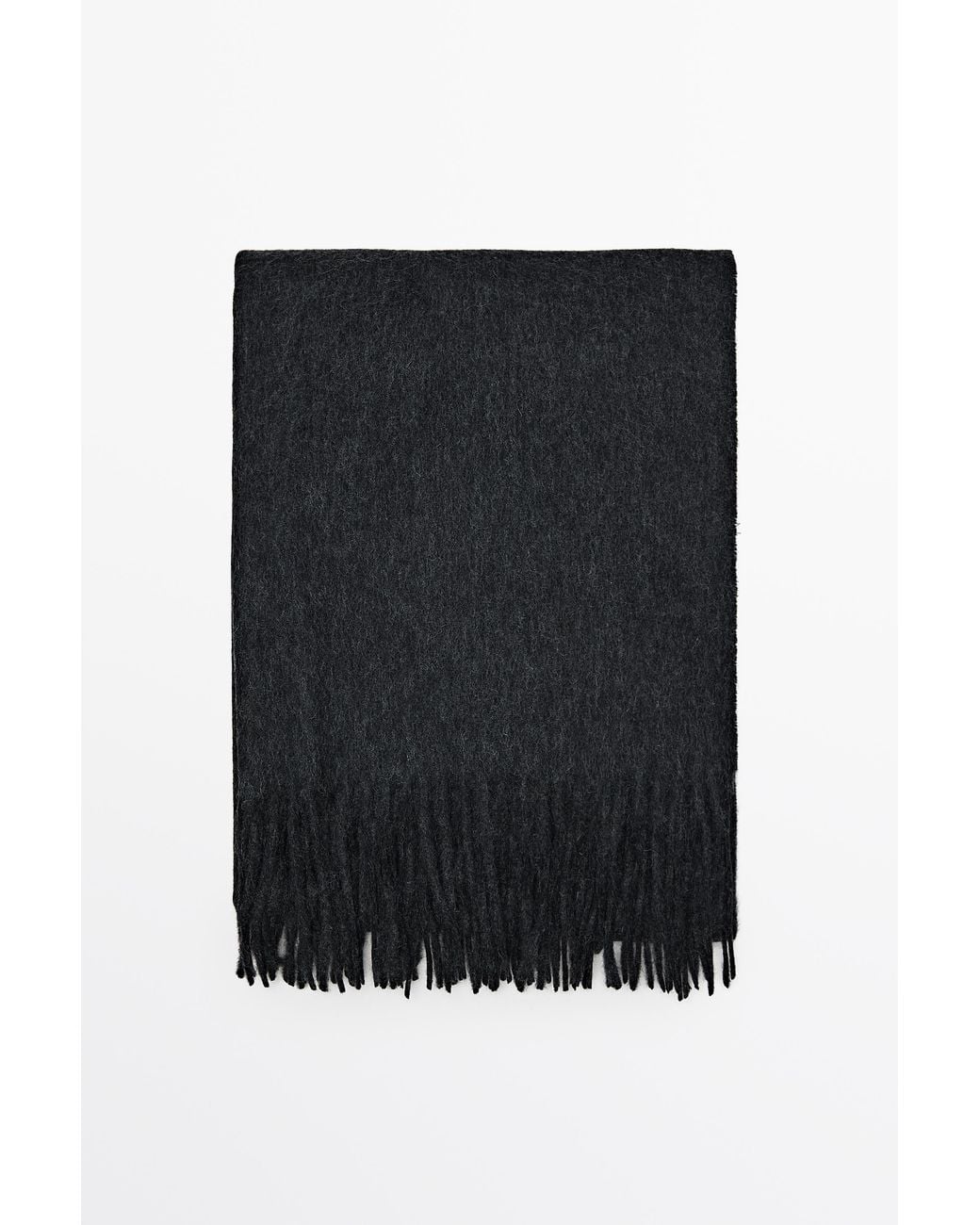 MASSIMO DUTTI Black Wool Blend Scarf With Fringing for men