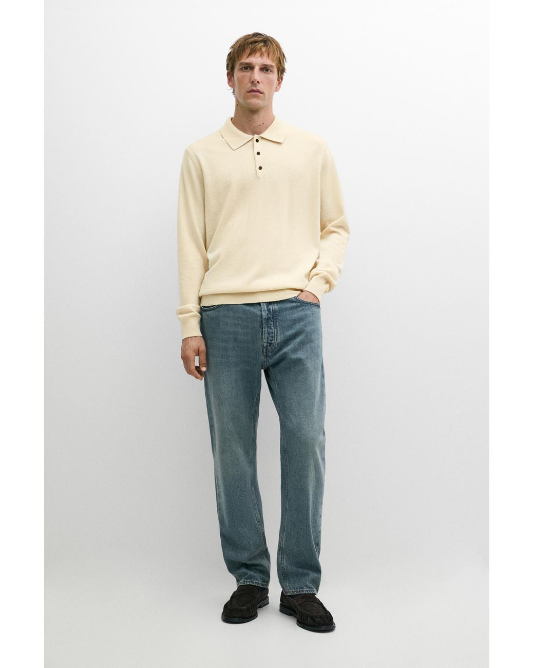 MASSIMO DUTTI Natural 100% Cashmere Knit Polo Sweater for men