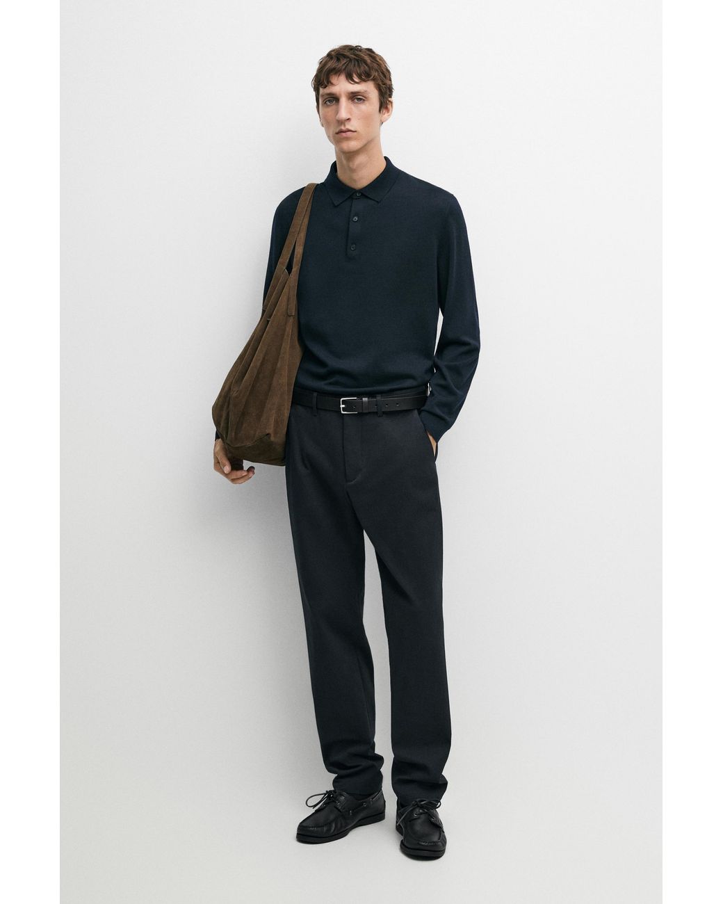 MASSIMO DUTTI Blue Cotton Blend Slim Fit Pants for men