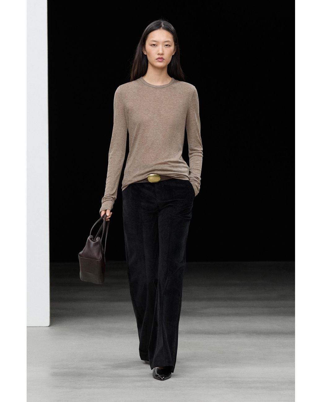 MASSIMO DUTTI Black Wool-Blend Long Sleeve T-Shirt