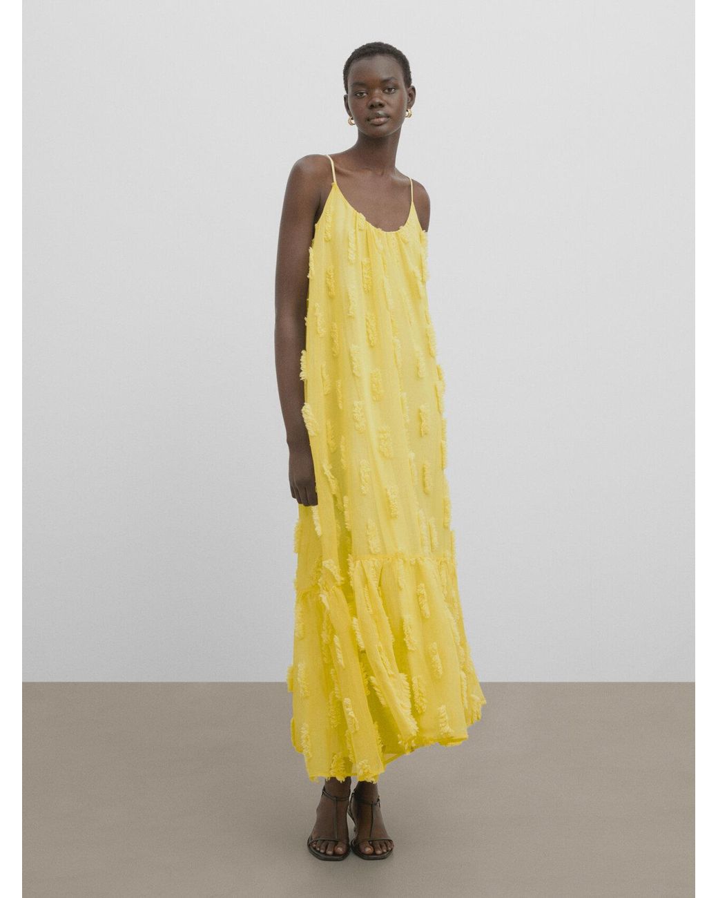MASSIMO DUTTI Raised Long Dress - Studio in Yellow | Lyst