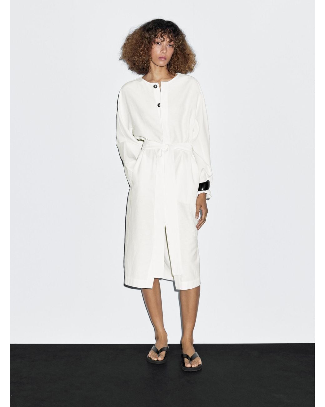 massimo dutti shirt dress MASSIMO DUTTI Midi Shirt Dress With Scarf Detail in Blue