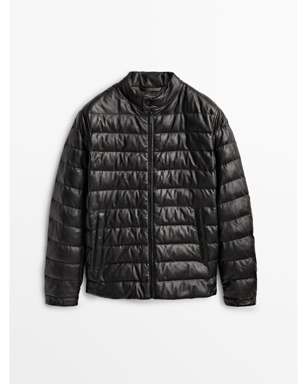 MASSIMO DUTTI Black Quilted Nappa Leather Jacket for Men | Lyst