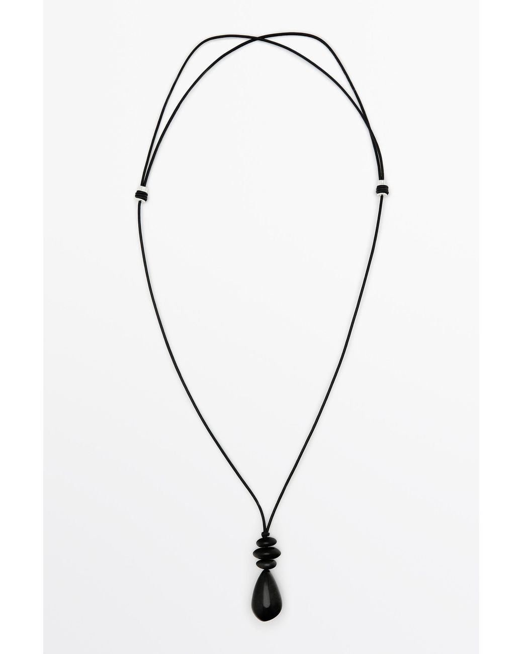 MASSIMO DUTTI Blue Long Leather Cord Stone Necklace