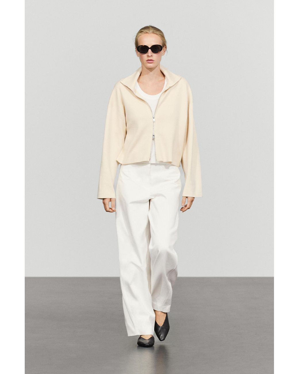 MASSIMO DUTTI White Cotton Knit Zip-Up Jacket
