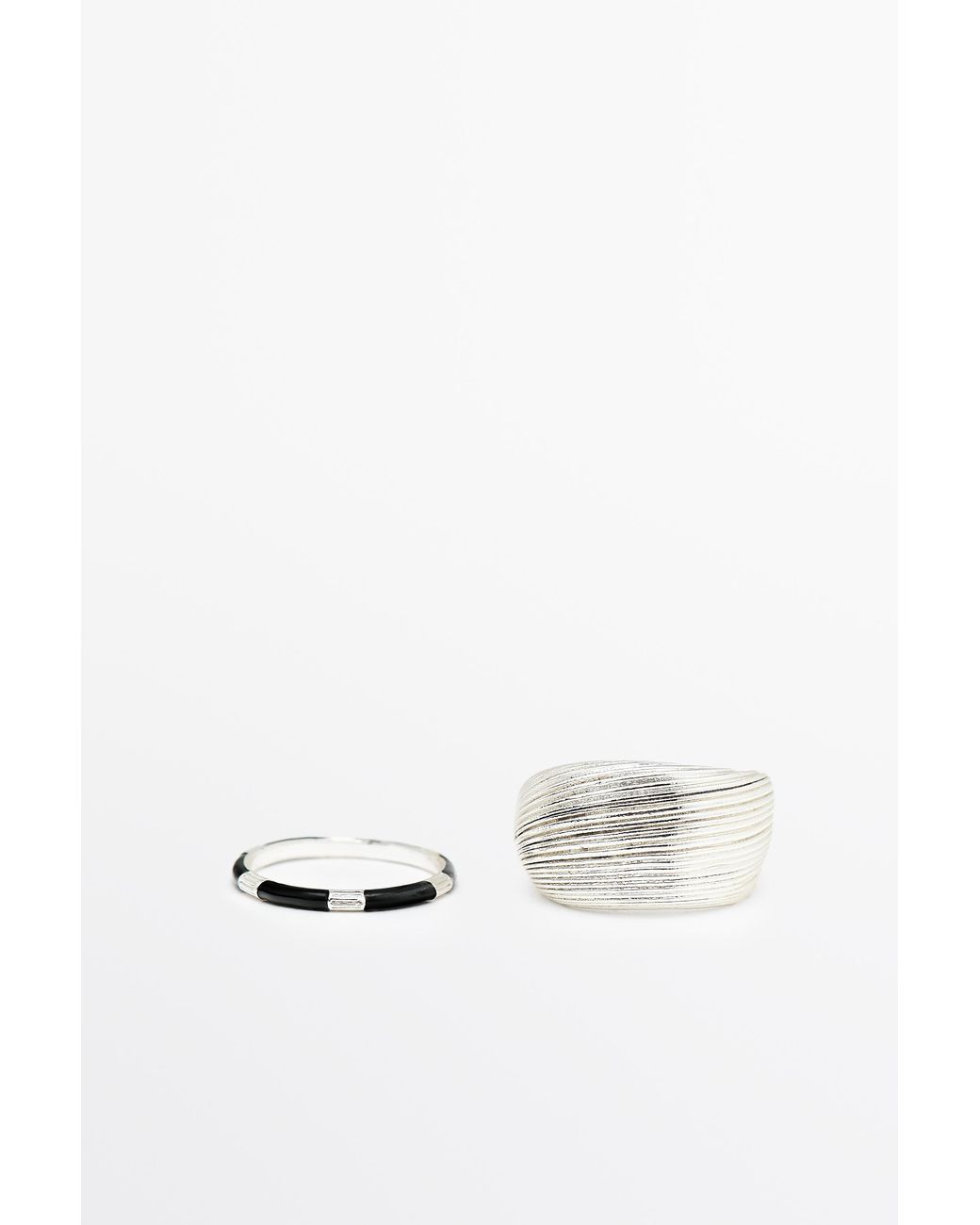 MASSIMO DUTTI White Pinstriped And Enamel Ring Set