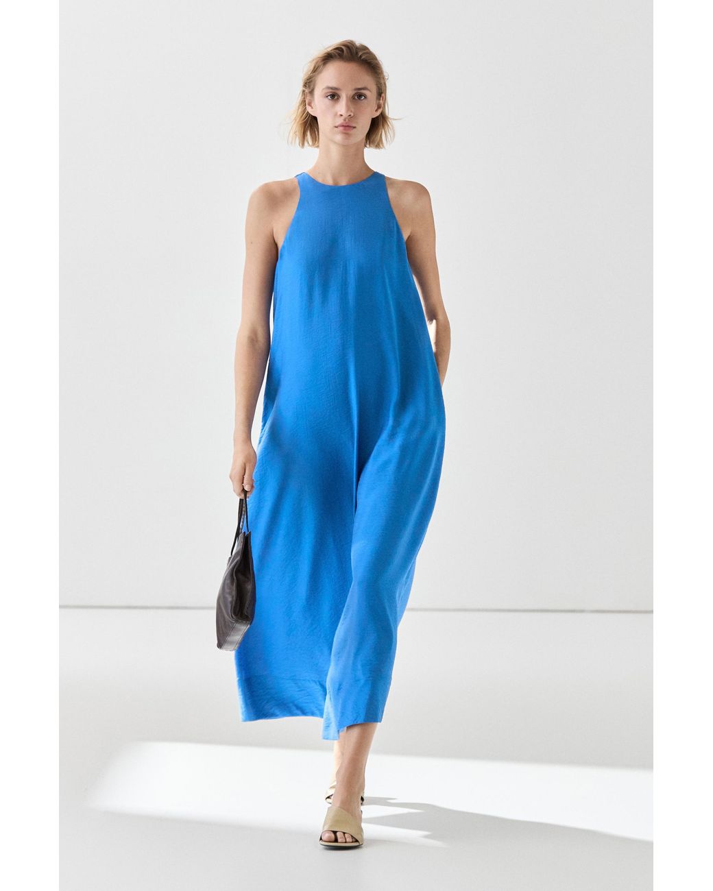 MASSIMO DUTTI Blue Long Flowing Halter Dress