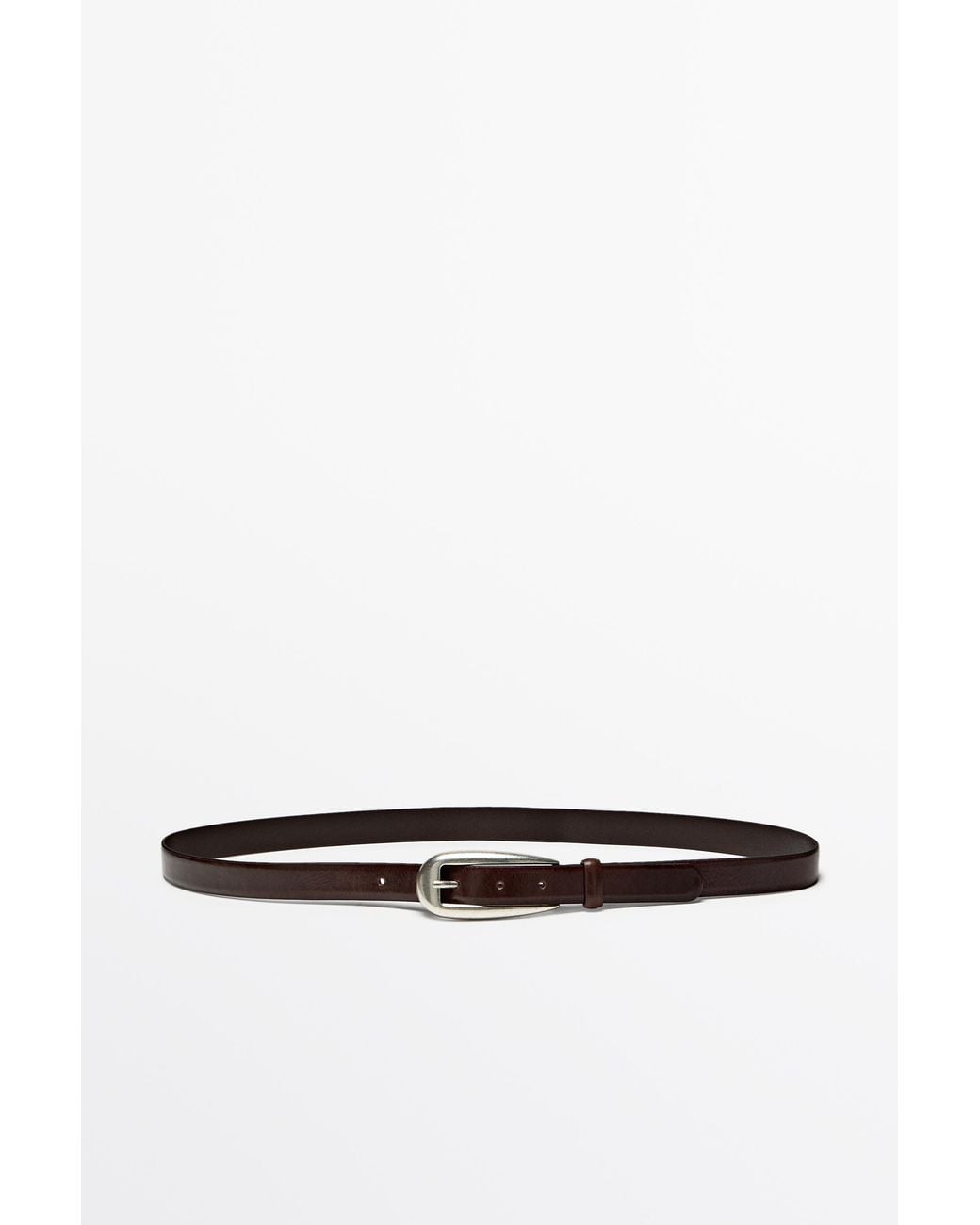MASSIMO DUTTI White Nappa Leather Belt With Rounded Buckle