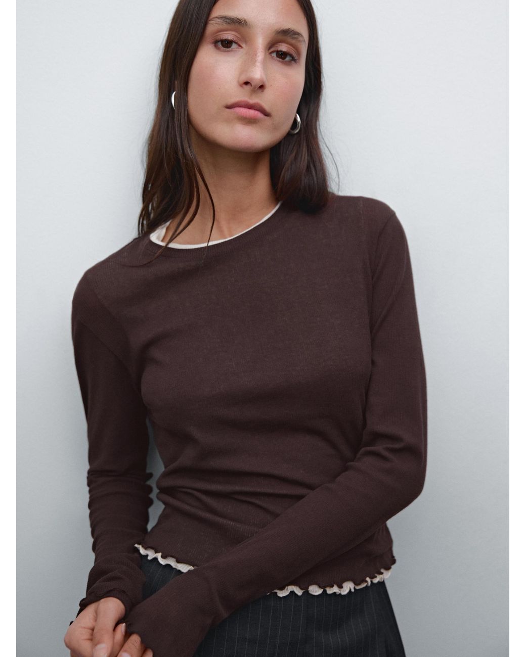 MASSIMO DUTTI Double-Layer T-Shirt With Wavy Ribbed Detail