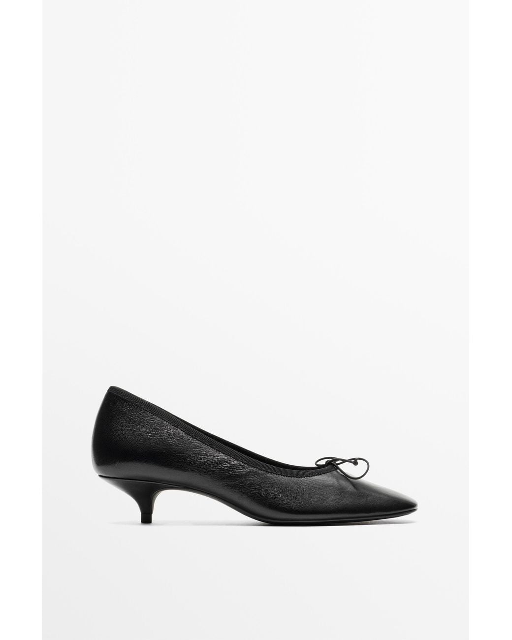 MASSIMO DUTTI Black Leather Heeled Ballet Flat