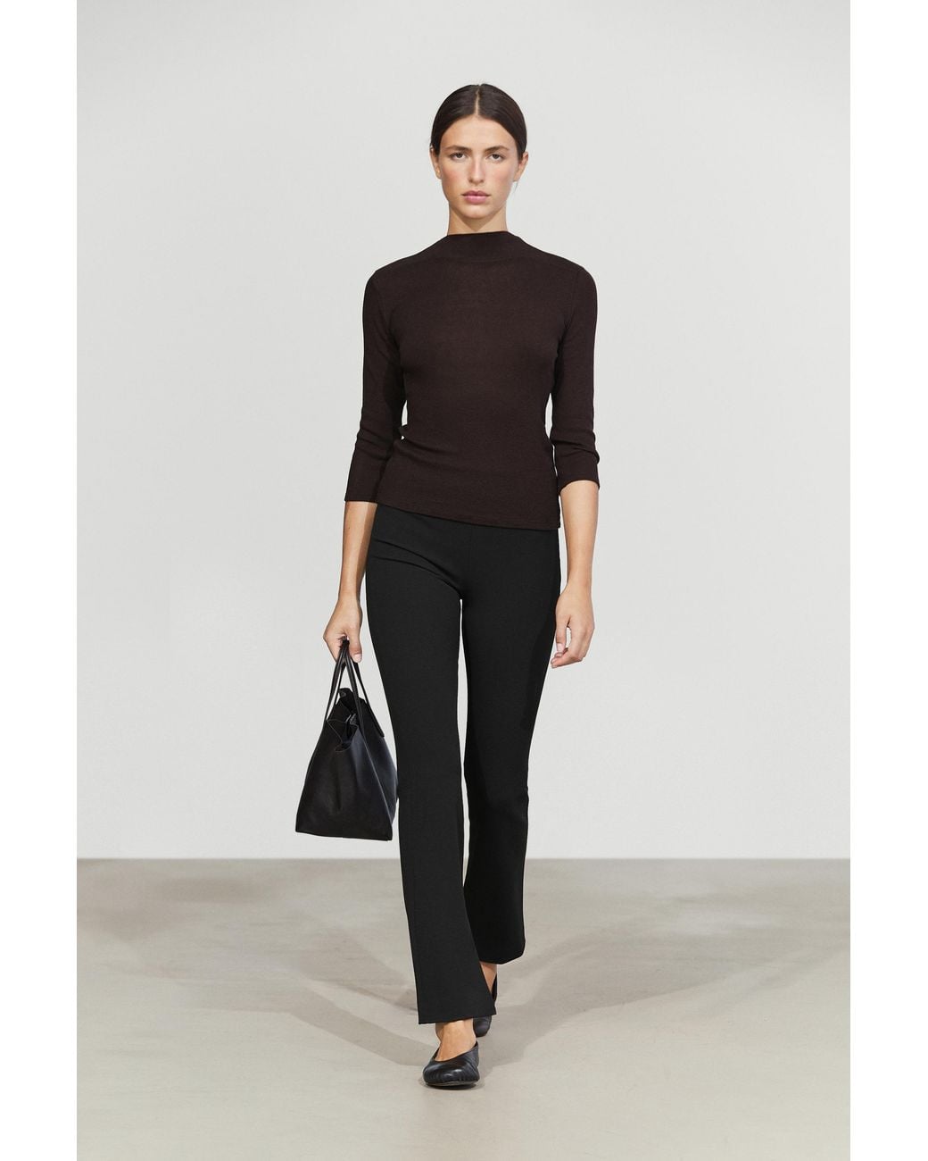 MASSIMO DUTTI Black Cotton-Blend High-Neck Elbow-Sleeve T-Shirt
