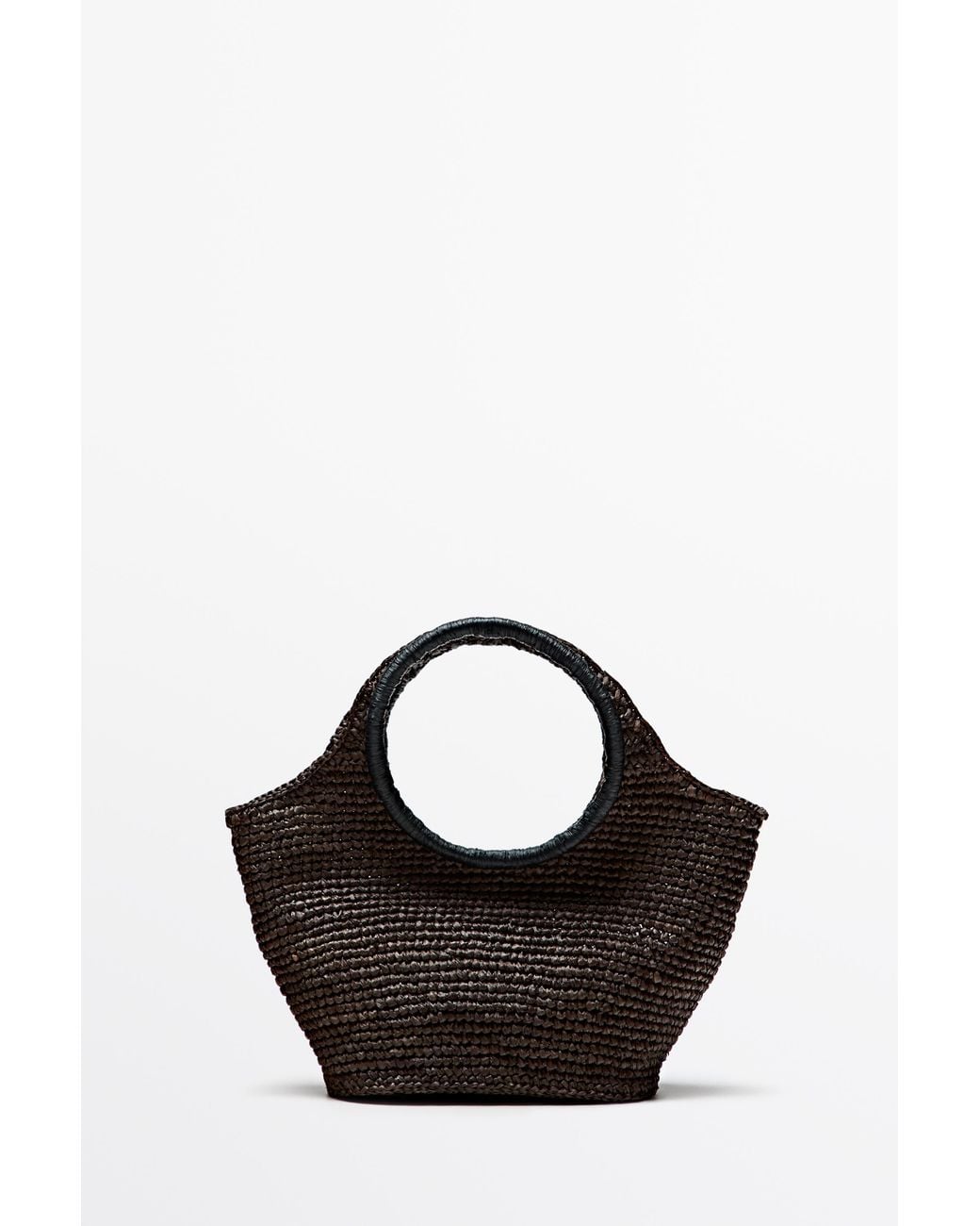 MASSIMO DUTTI Black 100% Raffia Mini Crescent Bag