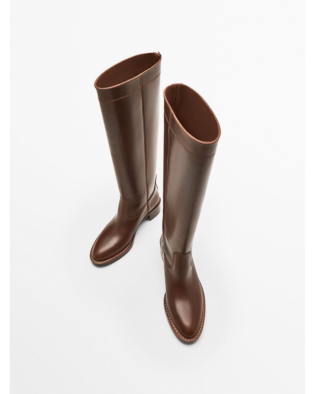 MASSIMO DUTTI Brown Leather Cowboy Boots | Lyst