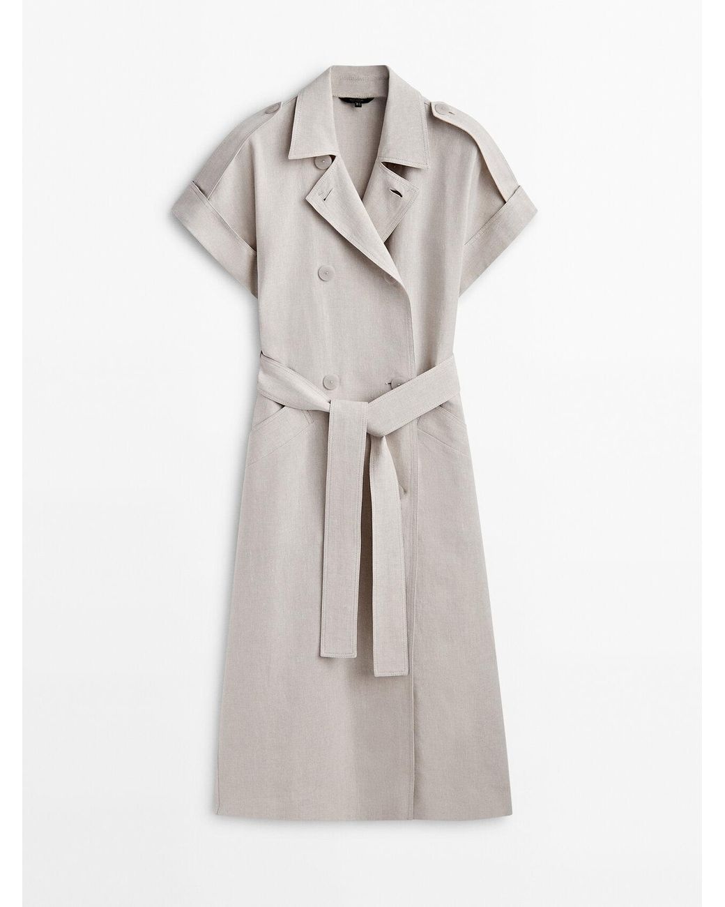 MASSIMO DUTTI Linen Blend Trench Coat Dress With Belt in White Lyst