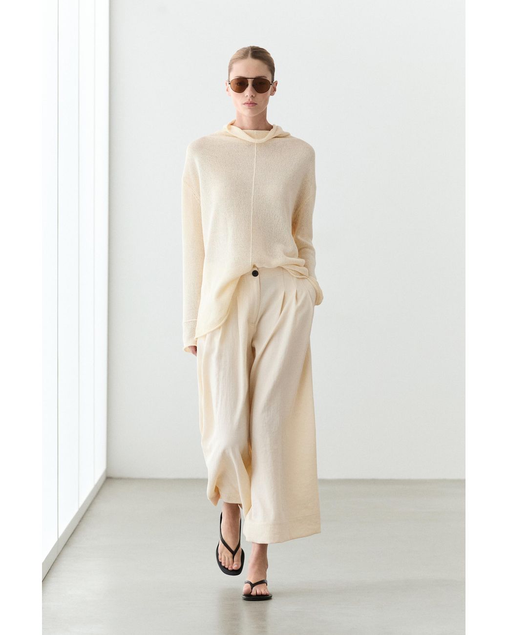 MASSIMO DUTTI Natural Wide-Leg Cropped Pants