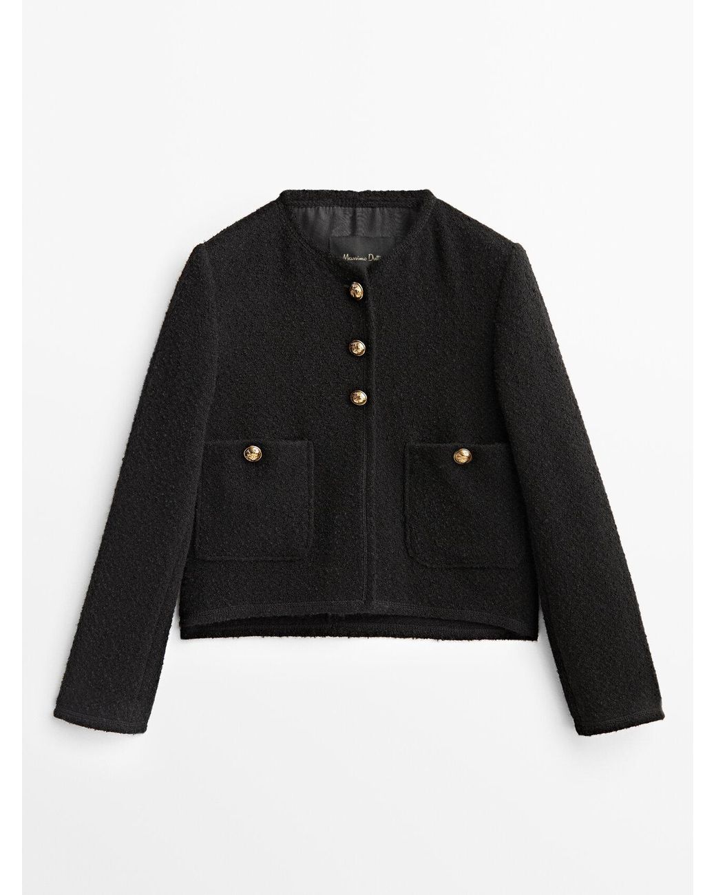 MASSIMO DUTTI Cropped Jacket With Golden Buttons in Black Lyst