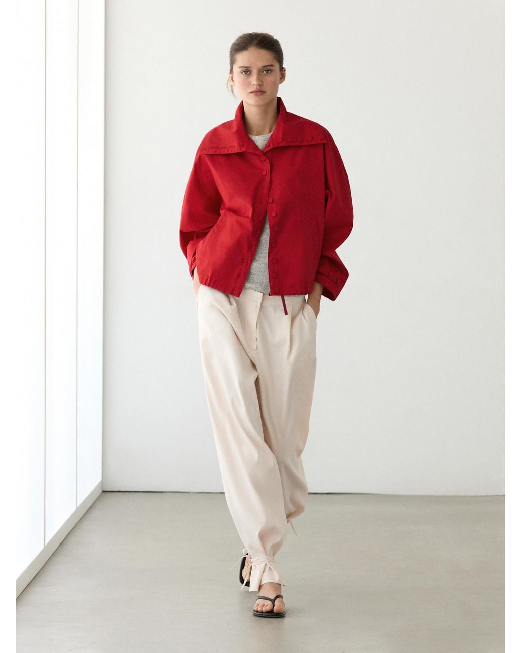 MASSIMO DUTTI Red Lightweight Cotton Jacket With Button Details