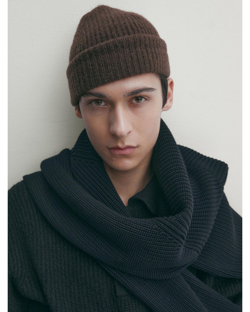 MASSIMO DUTTI 100 Cashmere Ribbed Scarf And Hat Set in Brown for Men Lyst UK