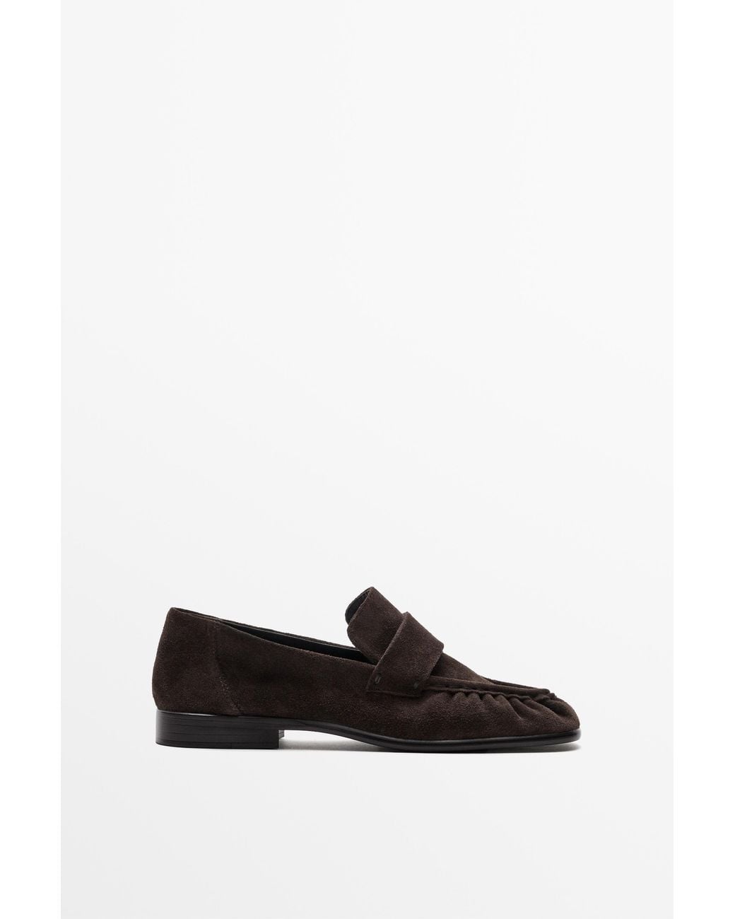 MASSIMO DUTTI White Shirred Split Suede Leather Loafer