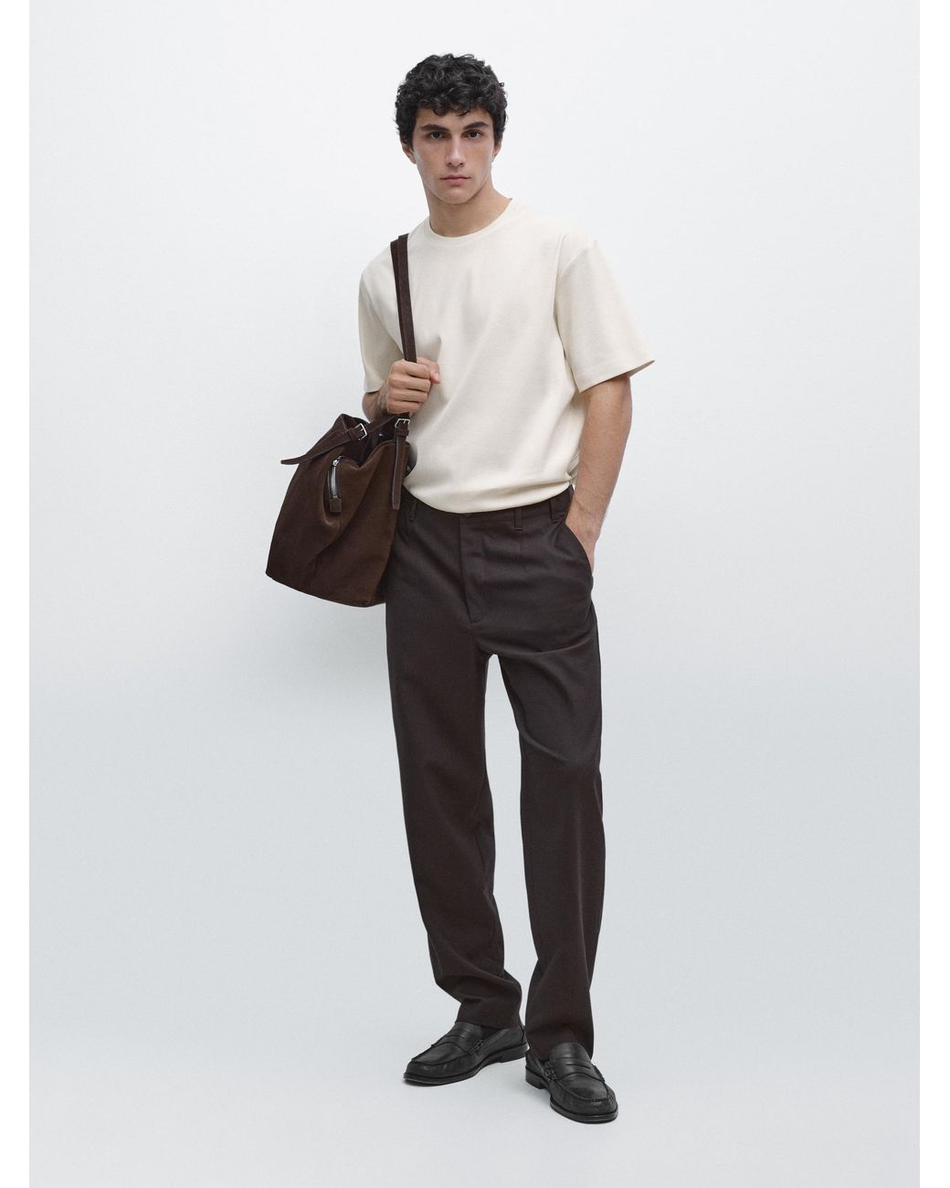 MASSIMO DUTTI White 100% Cotton Wide Fit T-Shirt for men