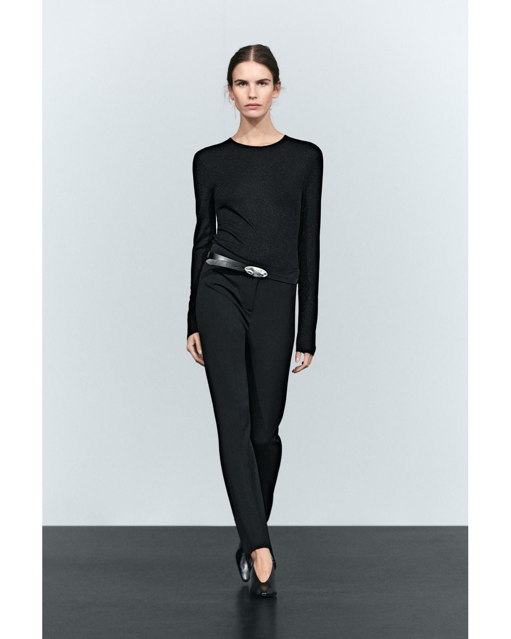 MASSIMO DUTTI Black Stirrup Hem Pants