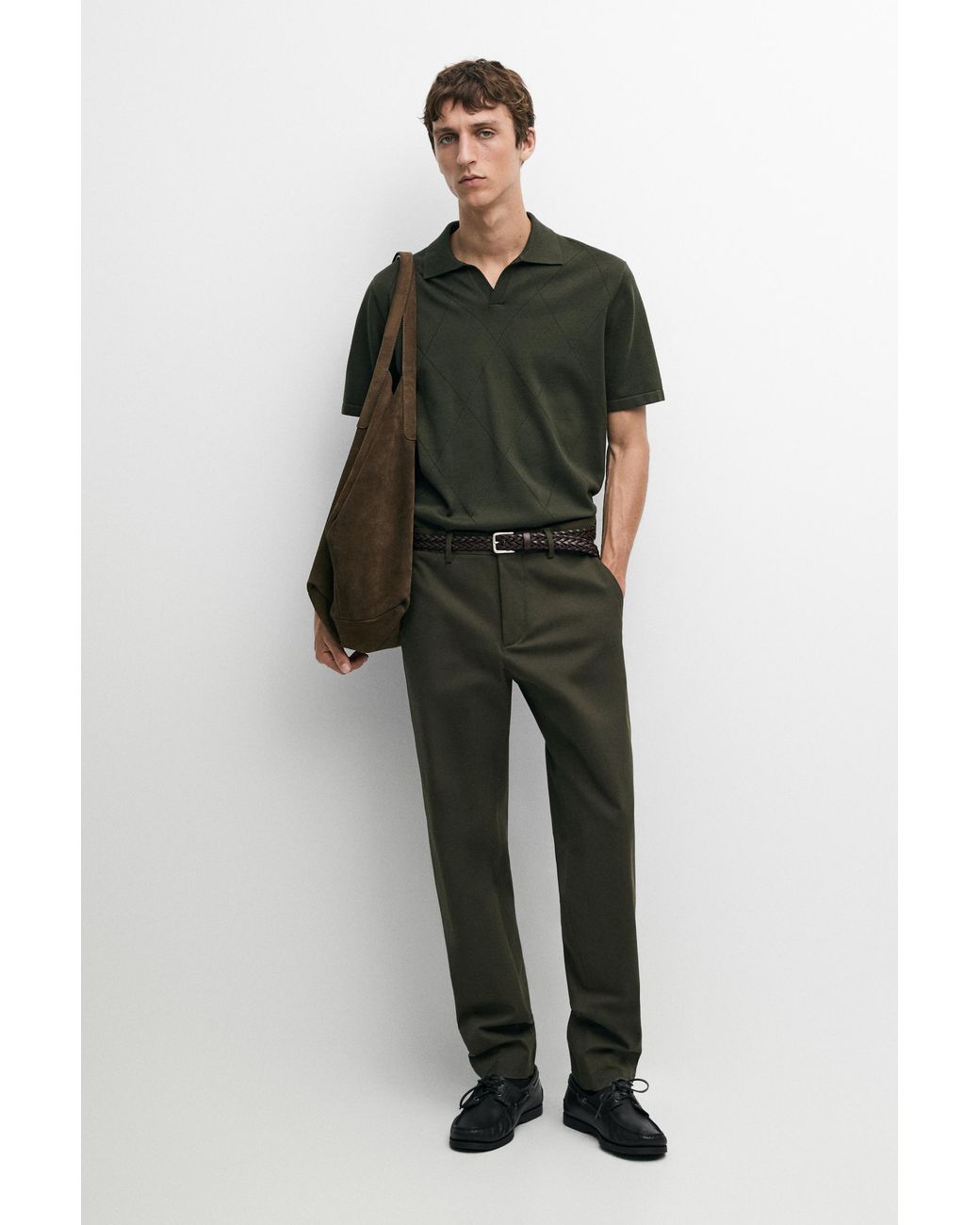 MASSIMO DUTTI Green Cotton Blend Slim Fit Pants for men