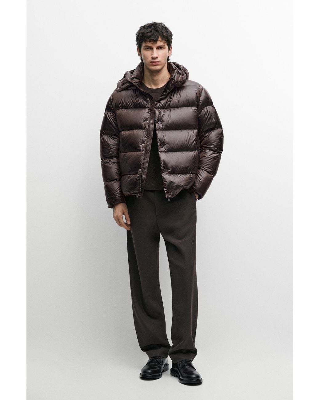 MASSIMO DUTTI Black Shiny Down Jacket for men