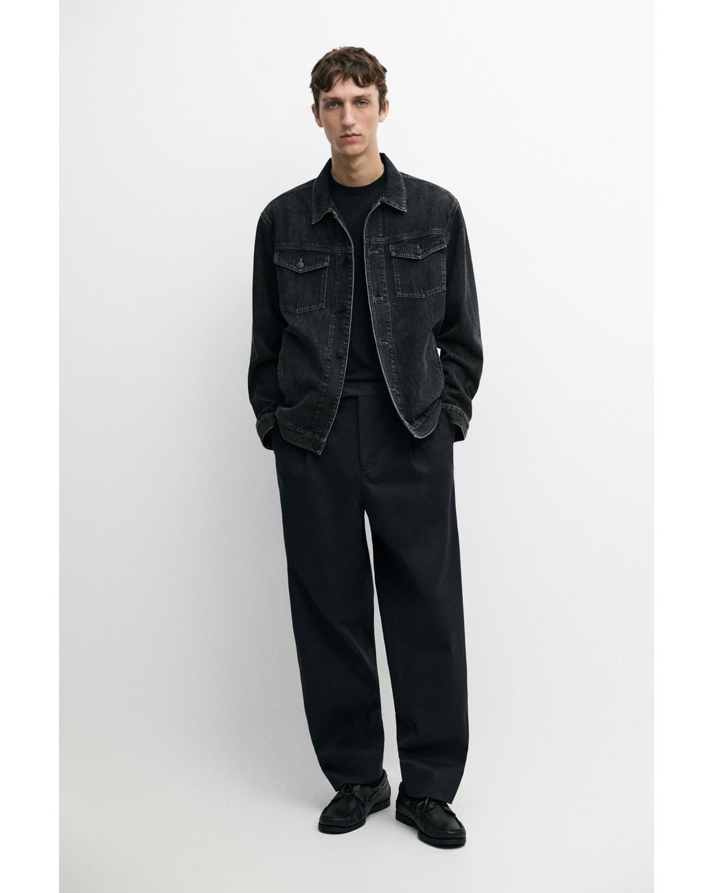 MASSIMO DUTTI Black Regular Fit Cotton Denim Jacket for men