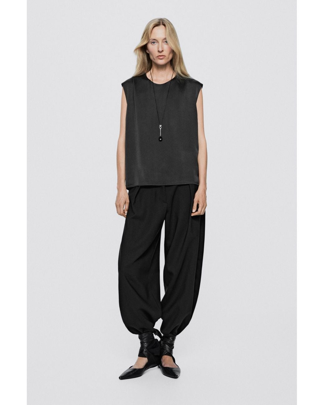 MASSIMO DUTTI Black Flowing Satin Top