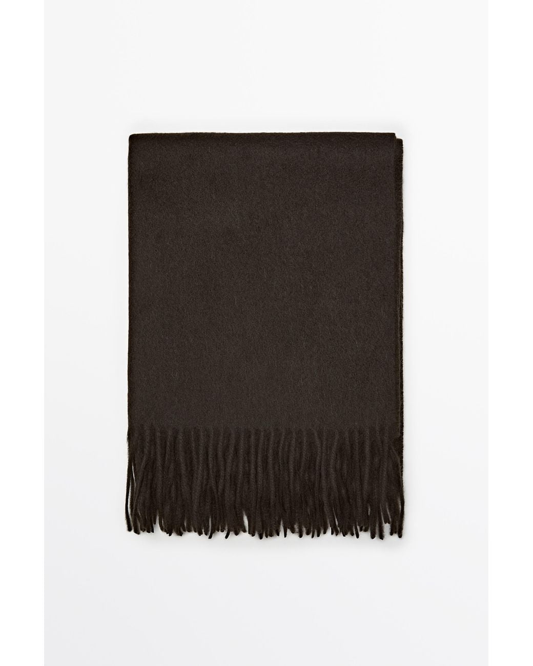 MASSIMO DUTTI Black Wool Blend Scarf With Fringing for men
