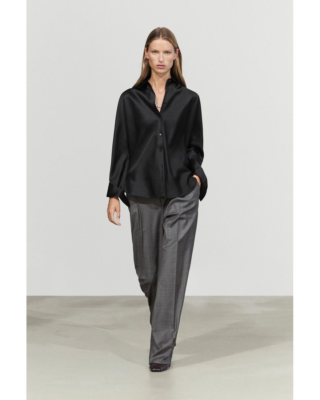 MASSIMO DUTTI Black Flowing Satin Shirt