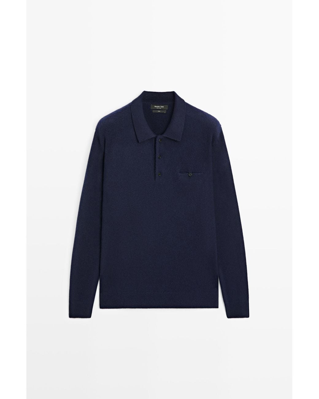 MASSIMO DUTTI Blue 100% Wool Polo Collar Knit Sweater for men